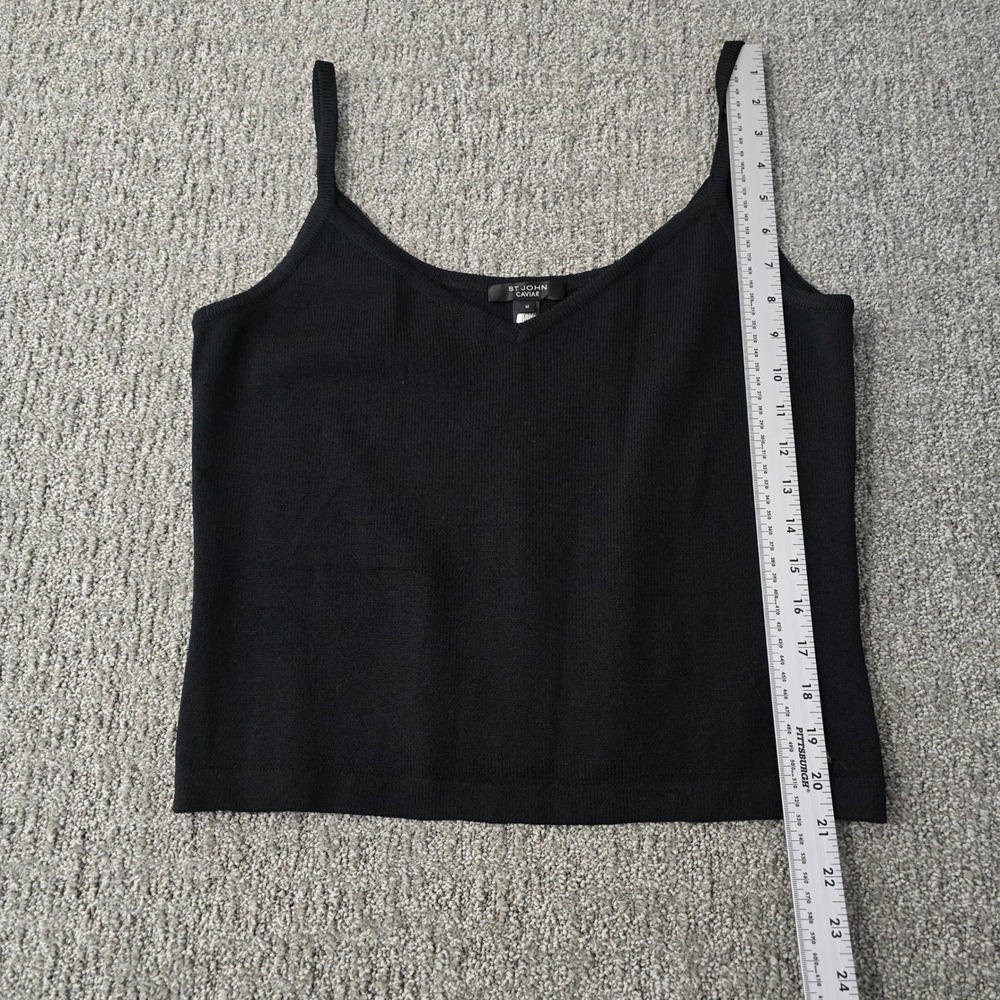 St John Caviar Black Knit Tank Top Sleeveless Stretch Scoop Neck Womens Medium - Picture 3 of 6